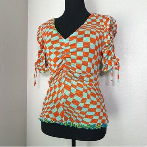Diane Von Furstenberg Abriella Reversible Top Small Net Checked‎ Dopamine Luxury